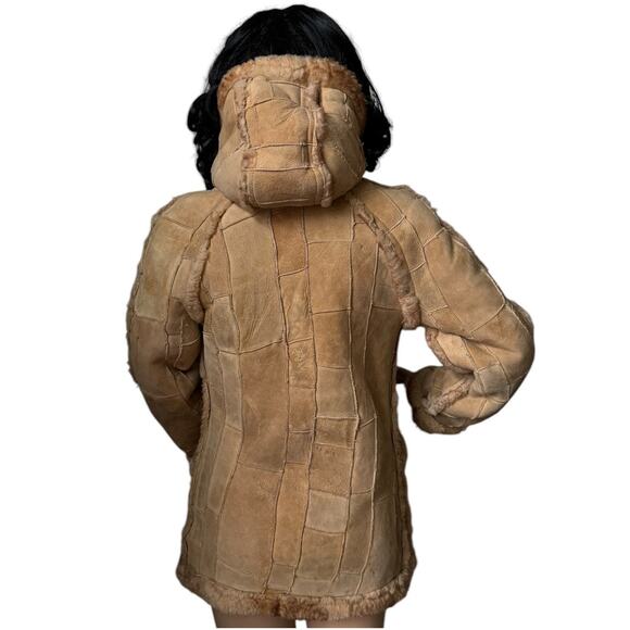 1970s Unbranded Patchwork Shearling Hooded reversable Coat size small - Picture 4 of 17